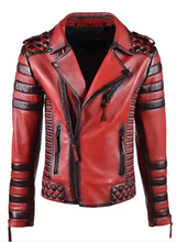 Load image into Gallery viewer, Men Vintage Red Biker Leather Jacket
