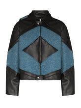 Load image into Gallery viewer, Mens Diamond Blue Patch Black Leather Jacket
