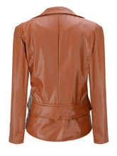 Load image into Gallery viewer, Women’s Chic Lapel Zipper Up Slim Fit Brown Leather Jacket
