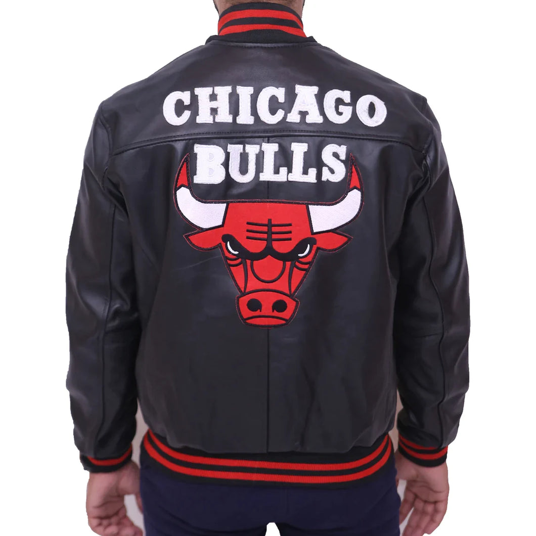 Mens Chicago Bulls Black Bomber Leather Jacket