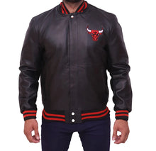 Load image into Gallery viewer, Mens Chicago Bulls Black Bomber Leather Jacket

