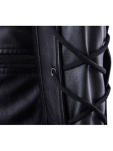 Load image into Gallery viewer, Men’s Lace Up Slim Fit Biker Multi Zipper Black Leather Jacket
