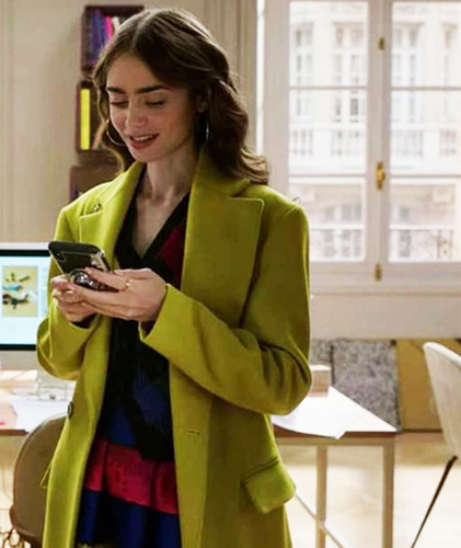 Emily In Paris Lily Collins Green Wool Coat