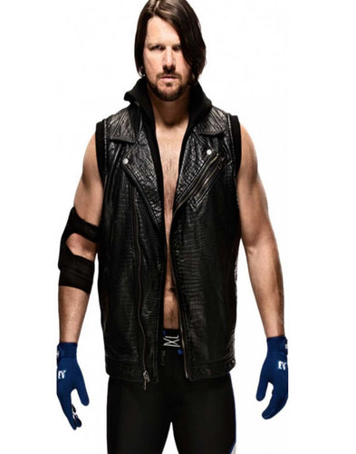 WWE AJ Styles Hooded Leather Black Vest