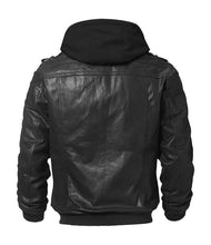 Load image into Gallery viewer, Mens Leather Bomber Jacket With Removable Hood
