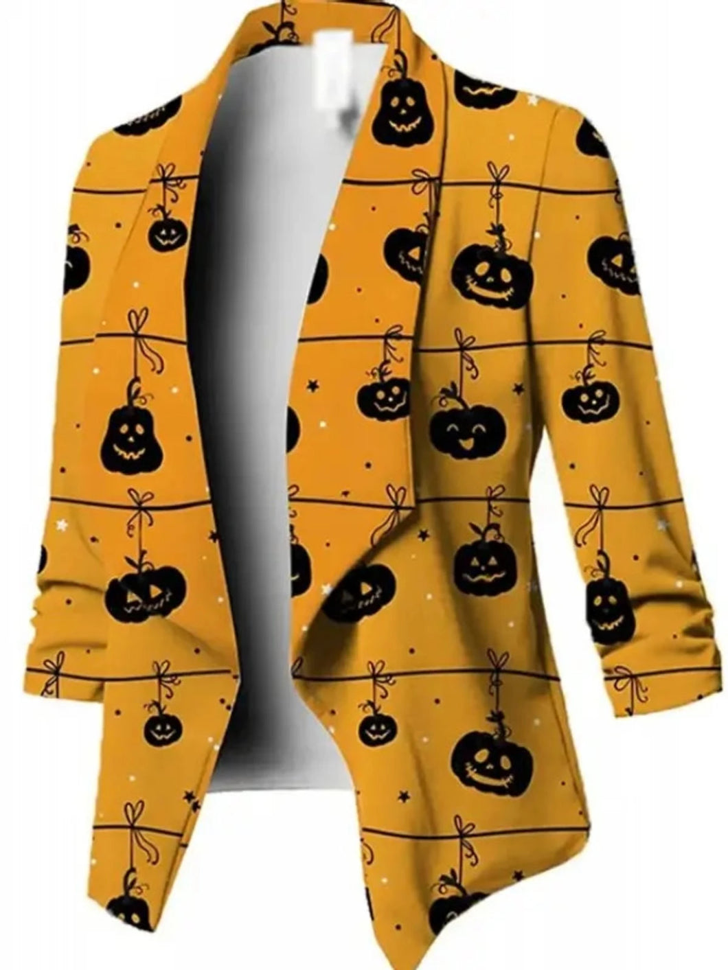 Halloween Pumpkin Printed Yellow Blazer