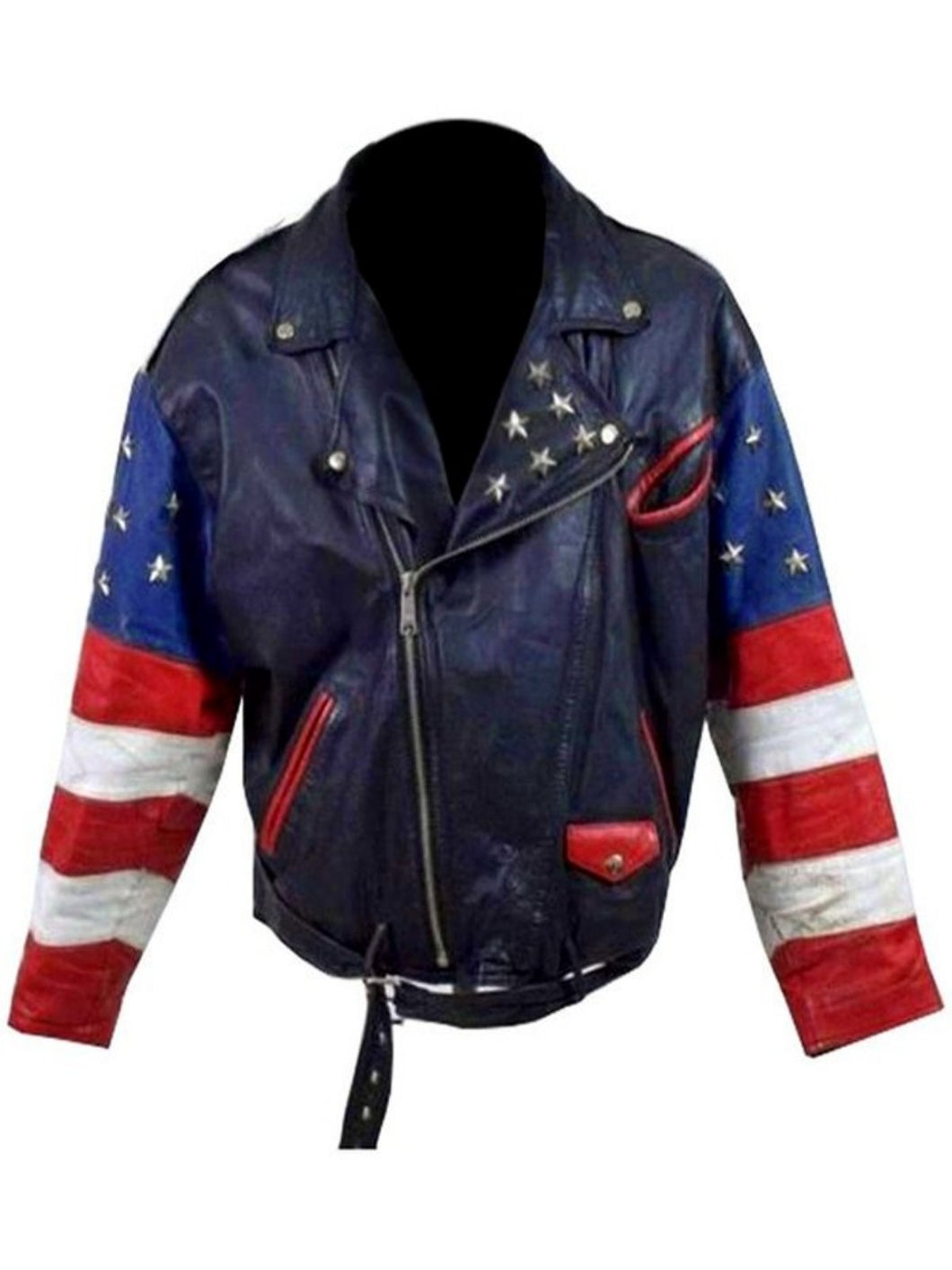 Independence Day Stars Studded Front Zipper Closure Jacket