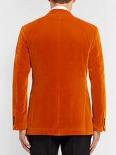 Load image into Gallery viewer, Kingsman Taron Egerton Eggsy Orange Velvet Jacket
