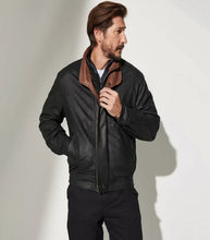 Load image into Gallery viewer, Mens Lambskin Black Leather Bomber Jacket
