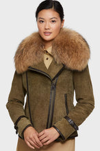 Load image into Gallery viewer, Womens Lambskin Fur Trim Suede Leather Jacket
