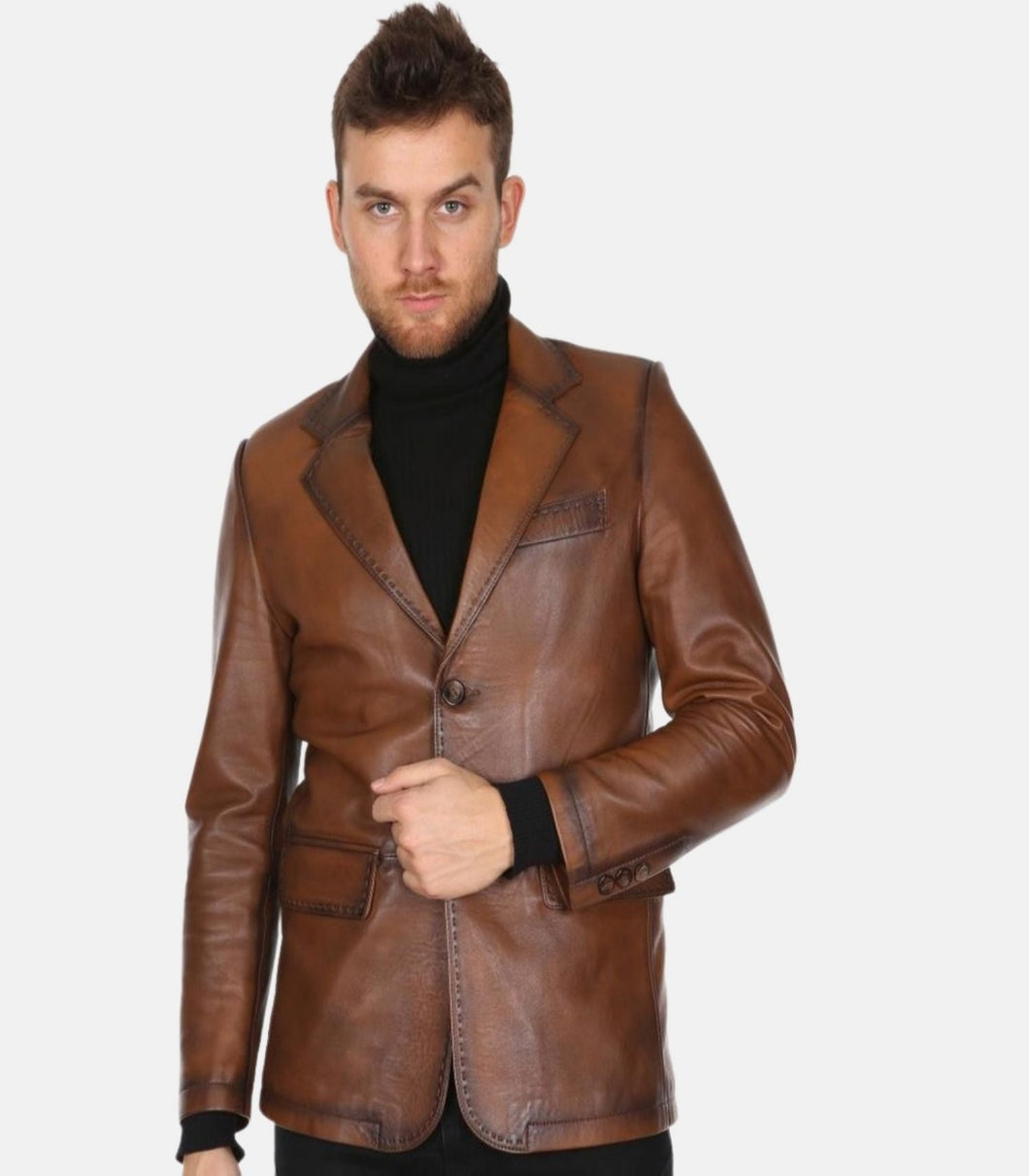 Mens Brown Casual Leather Blazer