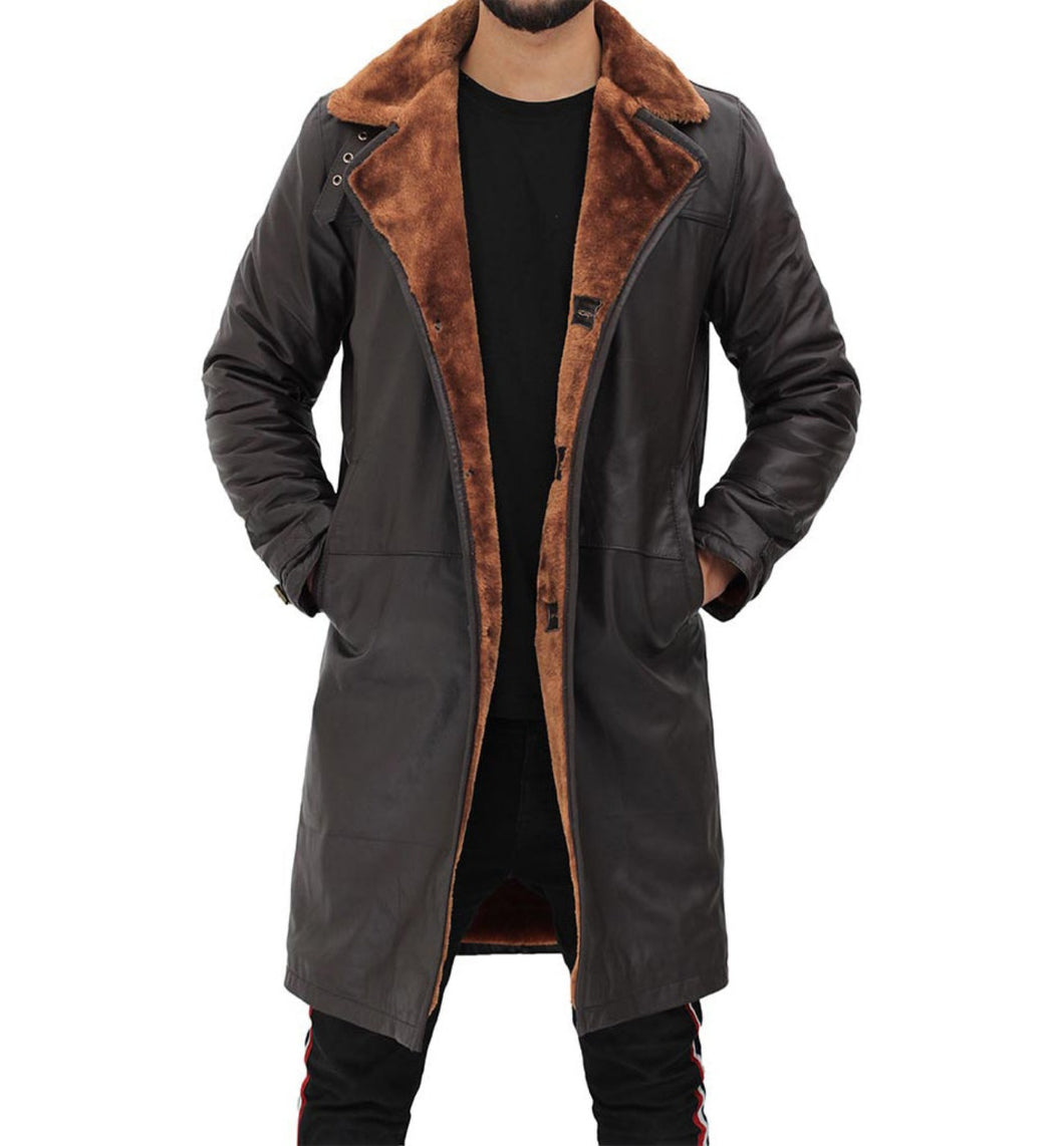 Mens Glamorous Dark Brown Shearling Leather Coat