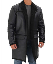 Load image into Gallery viewer, Men&#39;s 3/4 Length Black Sherpa Leather Coat
