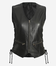 Load image into Gallery viewer, Women Black Fitted Style Biker Leather Vest
