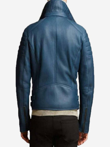 Men’s Blue Shearling Leather Jacket