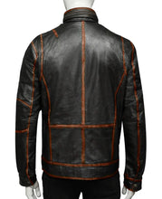 Load image into Gallery viewer, Mens Brown Stand-up Collar Leather Jacket
