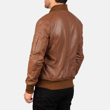 Load image into Gallery viewer, Men&#39;s Casual Brown Slim Fit Leather Bomber Varsity Jackets
