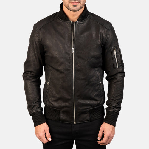 Men's Casual Brown Slim Fit Leather Bomber Varsity Jacket