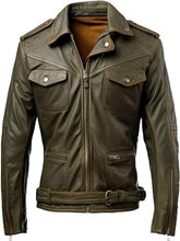 Load image into Gallery viewer, Men’s Army Green Leather Jacket
