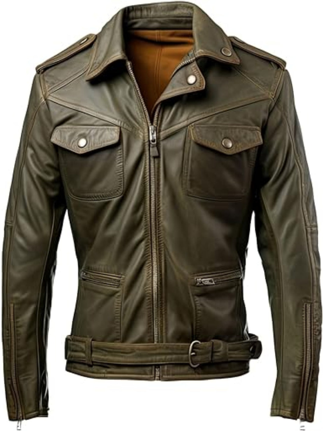 Men’s Army Green Leather Jacket