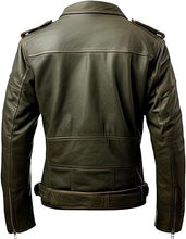 Load image into Gallery viewer, Men’s Army Green Leather Jacket for men
