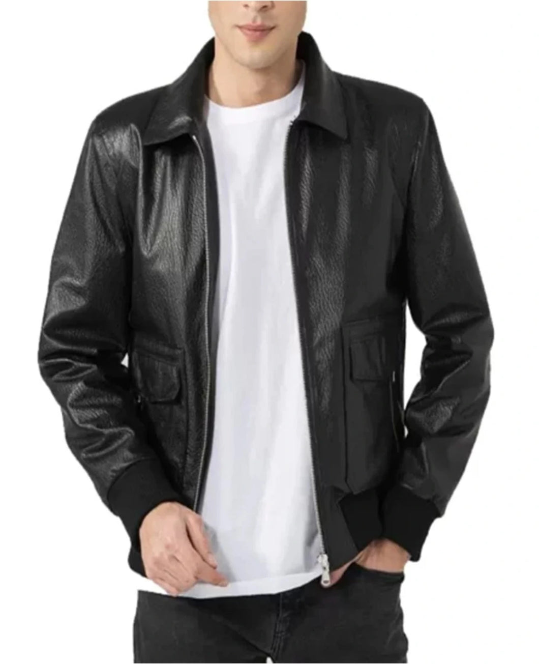 New Mens Black Bomber Moto Leather Jacket