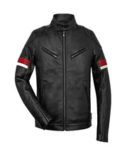 Load image into Gallery viewer, Mens Black Leather Zipper Closure Cafe Racer Jacket
