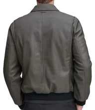 Load image into Gallery viewer, Mens Grey Shirt Style Leather Bomber Jacket
