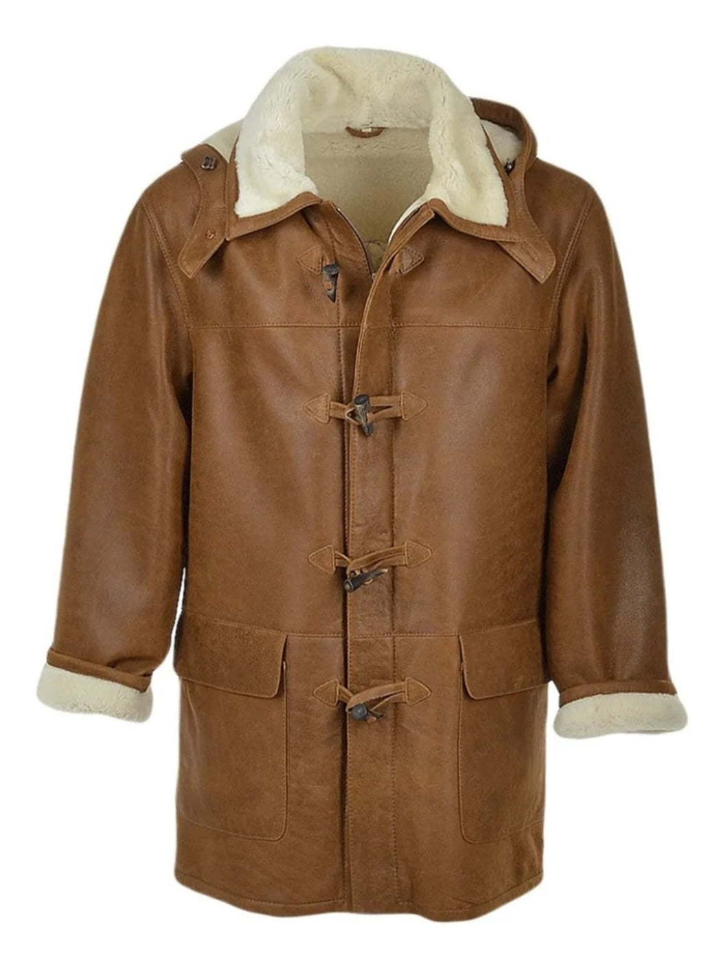 Men’s Brown Shearling Fur Hooded Winter Coat