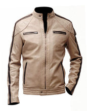 Load image into Gallery viewer, Men&#39;s Stripted Motercycle Leather Jacket
