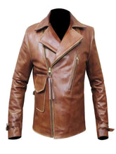 Load image into Gallery viewer, Mens Vintage Biker Retro Motorcycle Brown Leather Jacket
