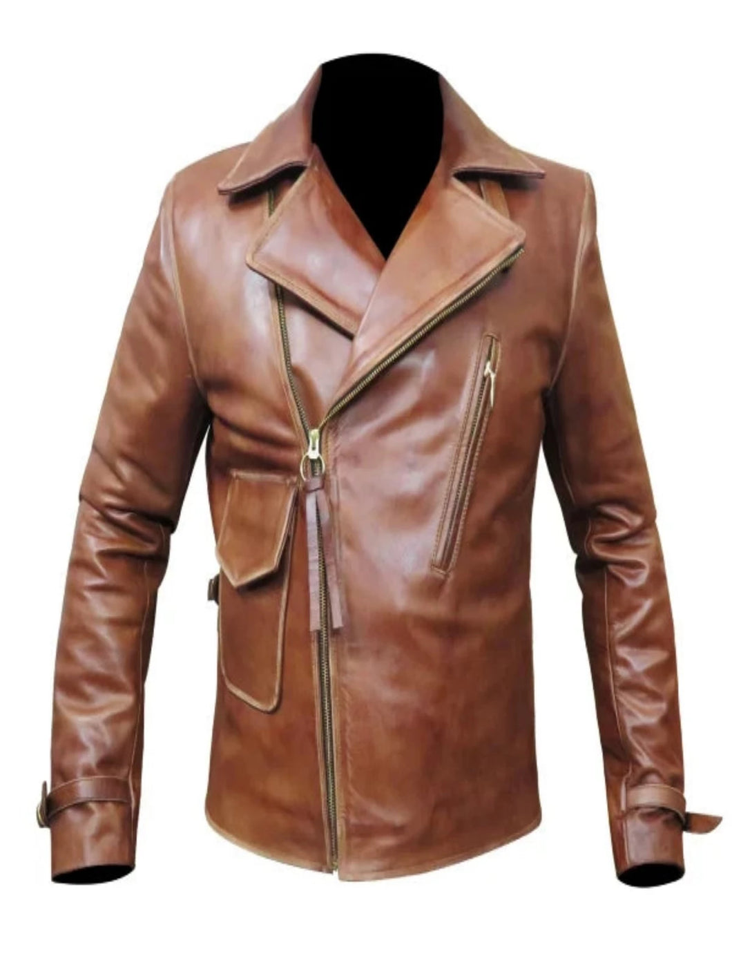 Mens Vintage Biker Retro Motorcycle Brown Leather Jacket