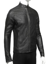 Load image into Gallery viewer, Mens Black Cafe Racer Slim Fit Leather Jacket
