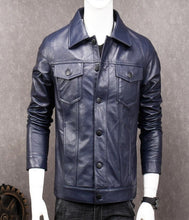 Load image into Gallery viewer, Men&#39;s Stylish Dark Blue Leather Jacket

