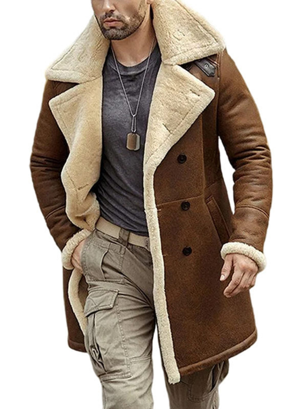 Mens Glamorous Fur Shearling Brown Leather Coat