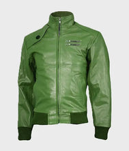 Load image into Gallery viewer, Mens Green Bomber Leather Jacket
