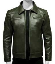 Load image into Gallery viewer, New Mens Olive Green Moto Leather Jacket
