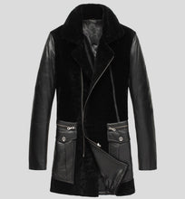 Load image into Gallery viewer, Mens Stylish Black Leather Shearling Coat
