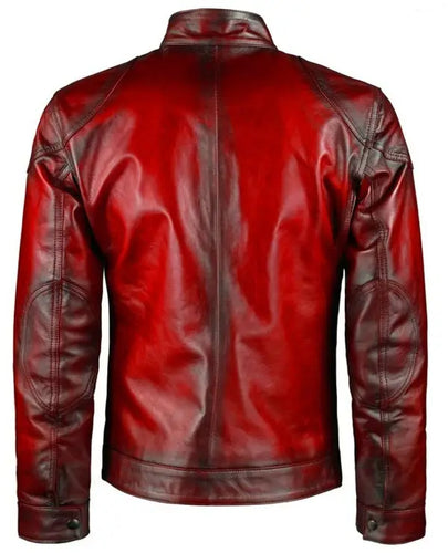 Men Red Biker Motorcycle Cafe Racer Distressed Leather Jacket