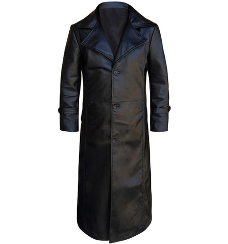 Mens Glamorous Black Leather Trench Coat
