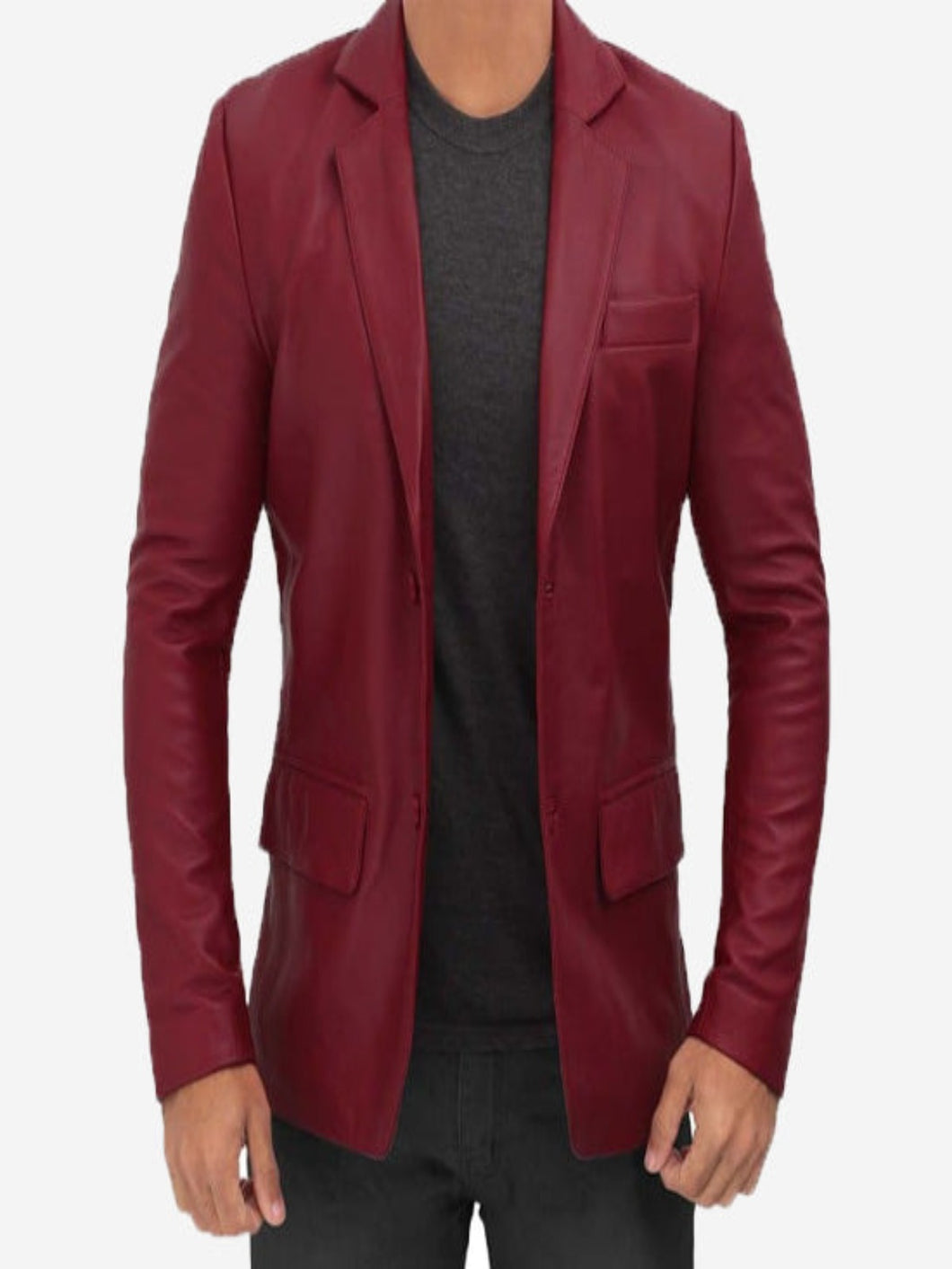 Men’s Maroon Real Leather Blazer Jacket