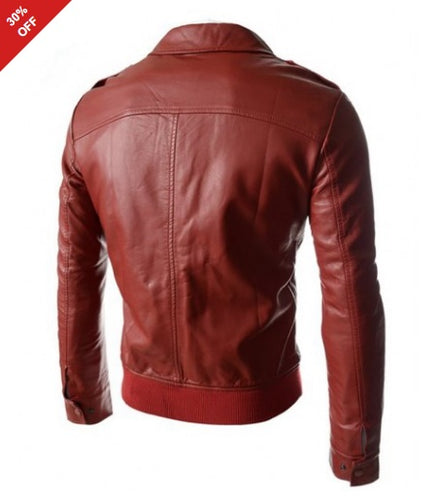 Mens Multi Pocket Style Slim Fit Red Leather Jacket
