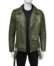 Load image into Gallery viewer, Mens Olive Green Moto Leather Jacket
