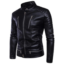 Load image into Gallery viewer, Mens Padded Slim Fit Biker Black Leather Jacket
