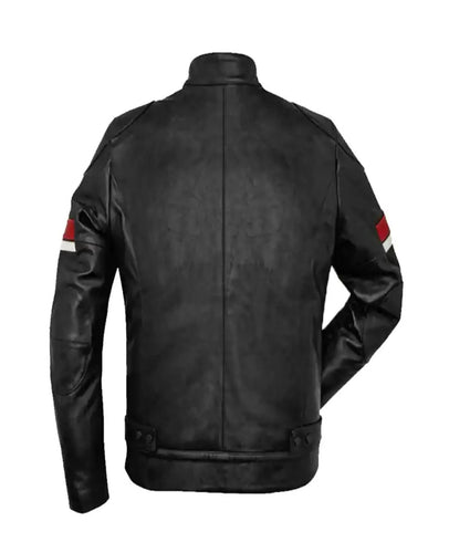 Mens Black Leather Zipper Closure Cafe Racer Jacket