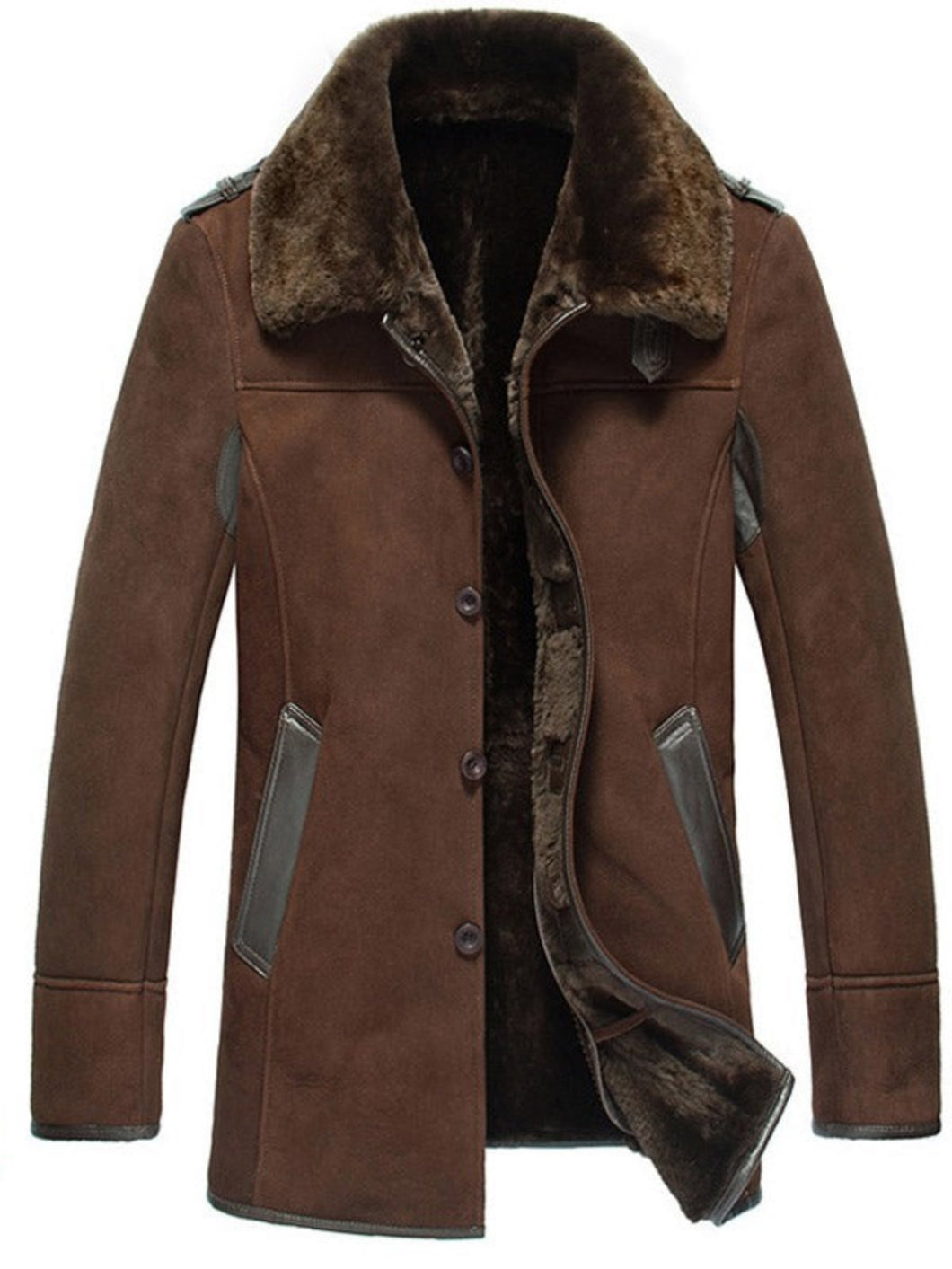Mens Glamorous Shearling Brown Reacher Style Coat