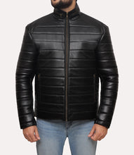 Load image into Gallery viewer, Mens Black Quilted Moto Leather Jacket
