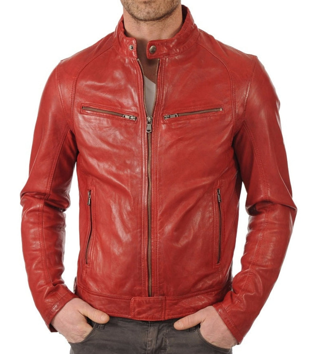 Mens Casual Stylish Red Motorcycle Jacket