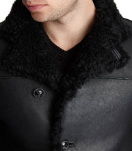 Load image into Gallery viewer, Mens Glamorous Black Leather Faux Shearling Coat

