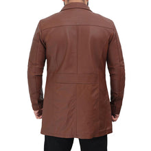 Load image into Gallery viewer, Men&#39;s Genuine Brown Leather Trench Coat
